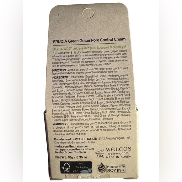 FRUDIA Grape Pore Control Cream Moisturizer Cream Korean Skincare 0.33 fl oz NWT - Picture 4 of 13